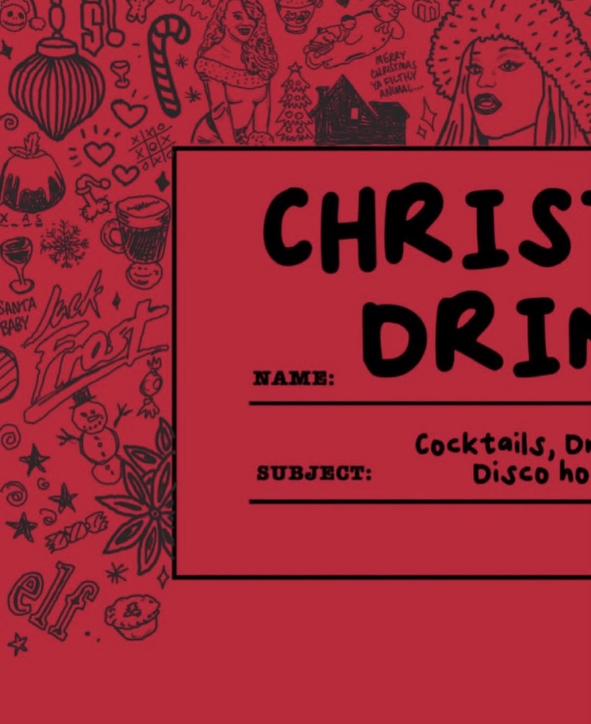Close-up of festive illustrations on a Simmons Christmas drinks menu
